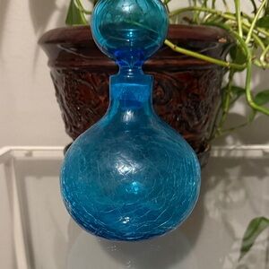 Mid-20th Century Modern Blown Crackle Glass Bulbous Liquor Decanter By, Blenko